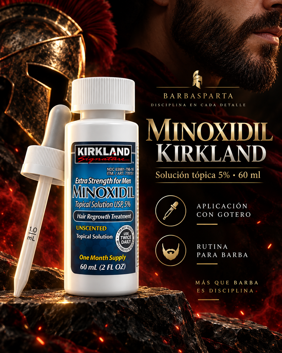Arte profesional BarbaSparta del Minoxidil Kirkland