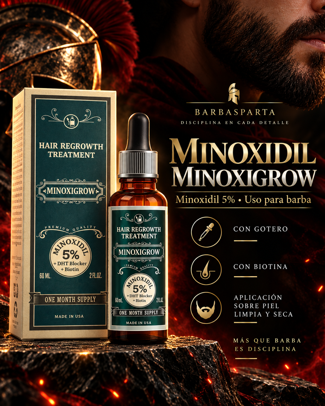 Arte profesional BarbaSparta del Minoxidil Minoxigrow